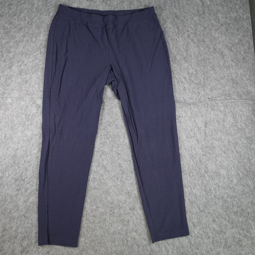 Eileen Fisher Pants Women Large Blue Crepe Ankle Stretch Knit Pull On Comfort